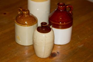 Antique (4 Piece Set) Pottery Crockery Ginger Beer Bottle Jug Vase 2