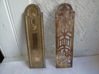 French 2 Antique Vintage Patina Gold Brass Door Push Plates Finger
