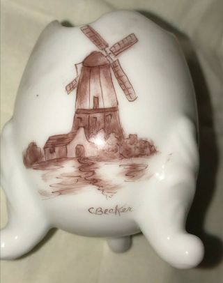 3 Footed Egg Shaped Vase Signed C Becker Windmill Design