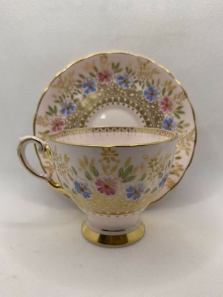 VINTAGE TUSCAN PINK AND GOLD FINE ENGLISH BONE CHINA CUP AND SAUCER 2