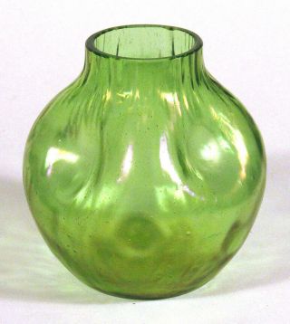 1900 Antique Loetz Bohemia Rusticana Vase Iridescent Green Glass Art Nouveau