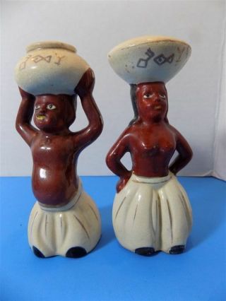 Vintage Ceramic Black Boy Girl Dancers Salt & Pepper Shakers African