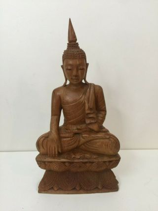 Vintage Chinese Wooden Hand Carved Buddha Statue Figurine,  14 " Tall X 7 " Widest