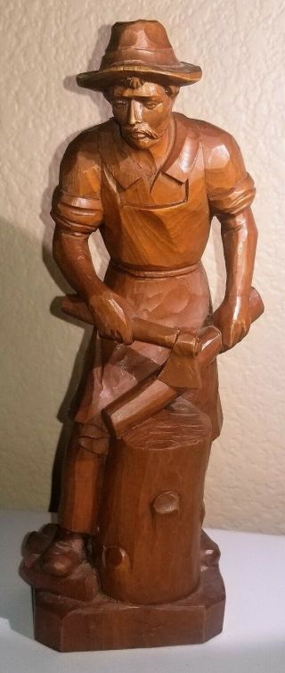 Franz Barthels German Oberammergau Wood Carver Figurine Man Chopping Wood Axe
