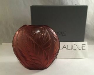 Vintage Lalique French Art Glass Filicaria Pillow Vase Cherry Amber