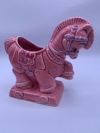 Vintage Japan Pink Glazed Ceramic Horse Planter