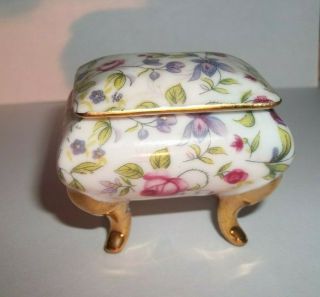 Vintage " Royal Crown " Hand Painted Footed Porcelain Mini Trinket Box