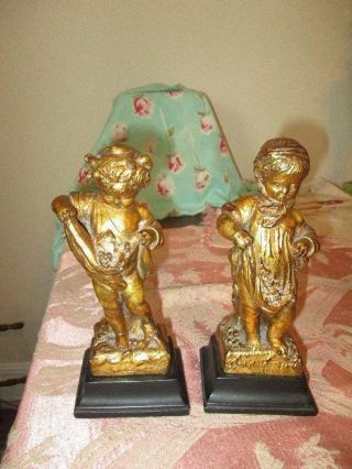 Pair Vtg Borghese Gilted Cherubs Angels Child French Style Statues