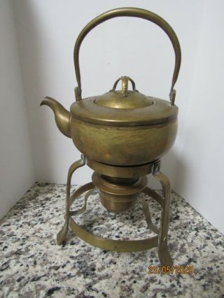 Antique Brass Tea Pot With Stand And Burner
