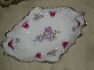 C.  T.  Germany Hand Painted Large Porcelain Scalloped Oval Bowl - Antique 14 1/2 "