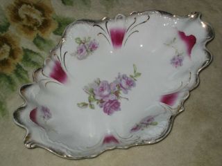 C.  T.  Germany Hand Painted Large Porcelain Scalloped Oval Bowl - Antique 14 1/2 