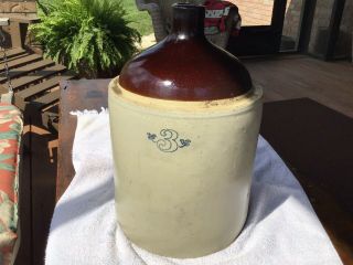 Vintage Brown Stoneware 3 Gallon Jug Crock Moonshine Whiskey Heavy