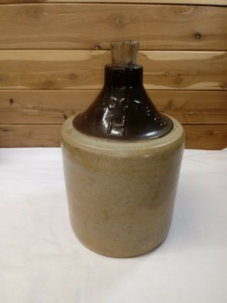 Antique Salt Glazed Stoneware Jug Brown Whiskey Water Pat Oct 1882 10 3/4 " H