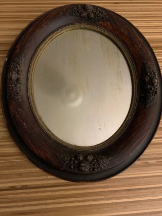 Antique Vintage Wood Carved Oval Frame Mirror With Acorns Brown Gold Plaster