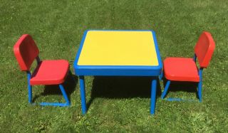 Vintage Fisher Price Arts & Crafts Table & Set 2 Chairs Child Size