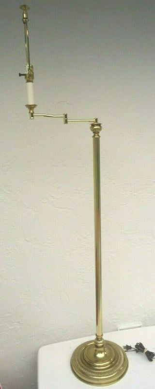 Vintage Stiffel Adjustable Brass Swing Arm Floor Lamp Reading Light With 3 - Way
