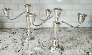 Vtg Newport Gorham Sterling Silver,  3 Arm 3 Part Convertible Candle Holders Pair