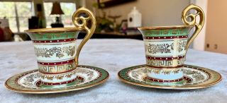 Vintage - Austria Porcelain Gold Trim Demitasse/tea Cup And Saucer - Set Of 2
