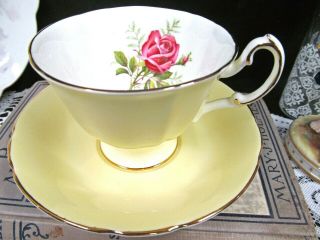 Paragon Tea Cup And Saucer Yellow & Pink Rose Pattern Teacup England 1950s