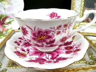Royal Albert Tea Cup And Saucer Pink Mauve Floral Pattern Teacup England 1950s