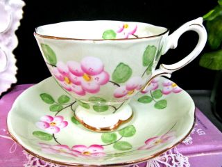 Royal Albert Tea Cup And Saucer Pale Green Evangeline Blossom Pattern Teacup
