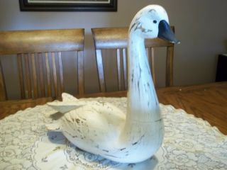 Xlarge Vintage Swan/duck/goose Wood Decoy Rustic White 22x19