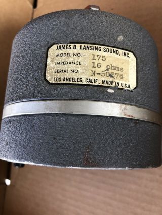 Vintage Jbl Jim Lansing 175 Gray 16 Ohms Serial N - 50374.  1 Only
