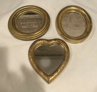 Vintage Set Of 3 Small Mirrors Gold Italy Antique Wall Italian Florentine