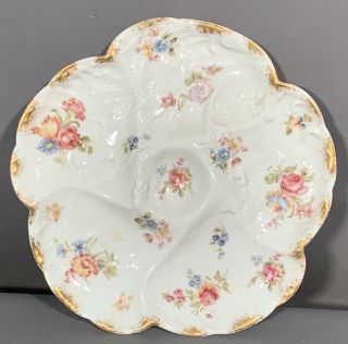 Antique French Limoges Old Porcelain Floral Beach Cottage Nautical Oyster Plate