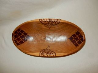 12 " By 6 " Hand Decorated Oval Wood Wooden Serving Bowl Dish