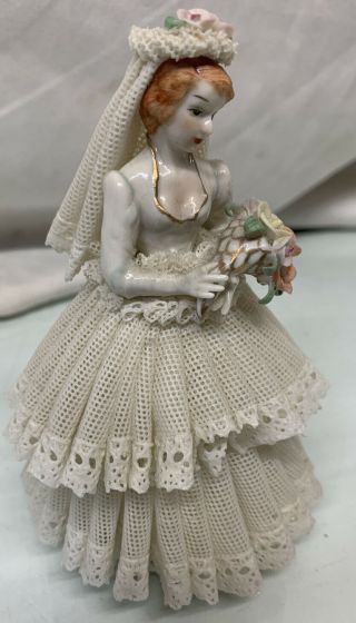 5 " Irish Dresden " The Bride " Porcelain Lace Figurine