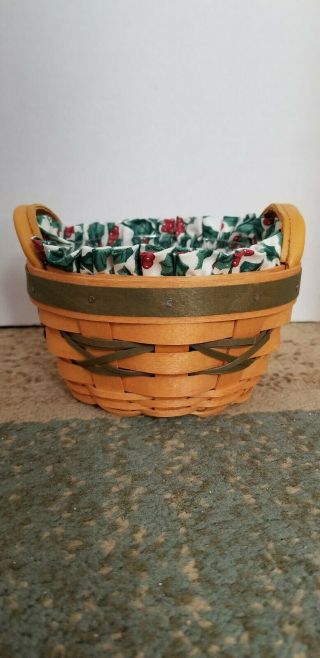 Longaberger 1999 Green Peppermint Tree Trimming Basket W/ Liner And Plastic