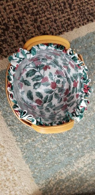 Longaberger 1999 Green Peppermint Tree Trimming Basket w/ Liner and Plastic 2