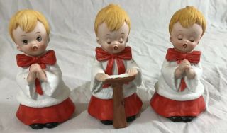 Vintage Homco Choir Boy Carolers Christmas Porcelain Figures 4.  5in High Set Of 3