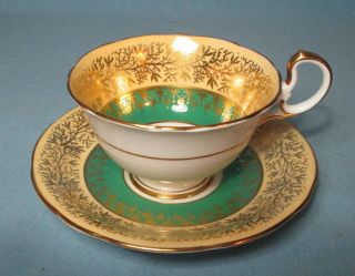 Aynsley Heavy Gold Embellished Tea Cup & Saucer Vintage England