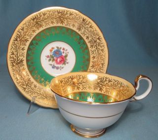 Aynsley Heavy Gold Embellished TEA CUP & SAUCER Vintage England 2