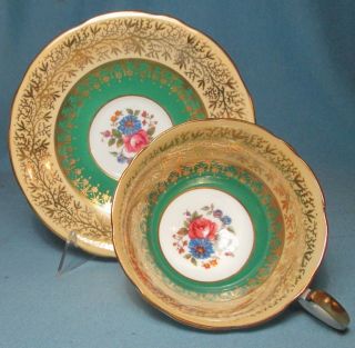 Aynsley Heavy Gold Embellished TEA CUP & SAUCER Vintage England 3