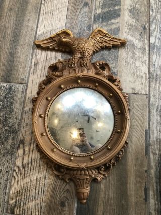 Vintage Eagle Federal Style Convex Round Bubble Mirror Made In Usa 17”x9”