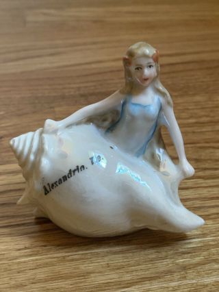 Vintage Mermaid Bathing Beauty Porcelain Figurine Germany Shell Iridescent