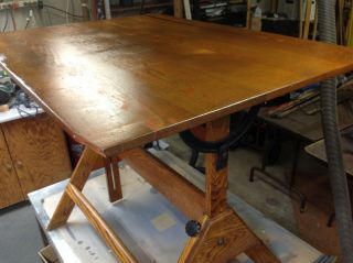 Vintage Wood/cast Iron Adjustable Height Industrial Art Drafting Table