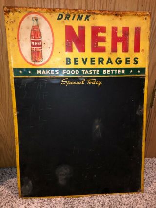 Vintage Drink Nehi Beverages Menu Special Chalk Board Metal Tin Sign 19.  5”x27.  5”