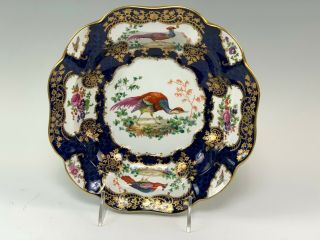 Late 18thc English Soft Paste Gaudy Bowl Exotic Birds & Insects Cobalt,  Gold