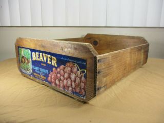 Vtg Beaver Flame Tokay Grapes Wood Fruit Crate Box Paper Label Victor California