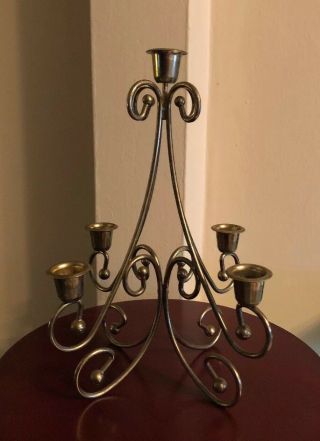 Vintage Ornate Brass Candelabra 5 Taper Candle Holder Center Piece