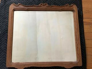 Antique Mirror With Hand Carved Oak Frame 29x27”