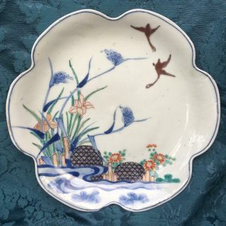 Antique Japanese Edo Period Arita Kakiemon Porcelain Lobed Plate /dish
