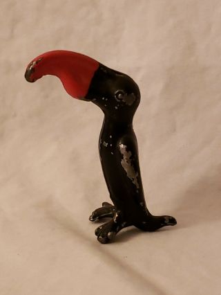 Vintage Black & Red Painted Solid Lead Or Metal Toucan Type Bird Figurine