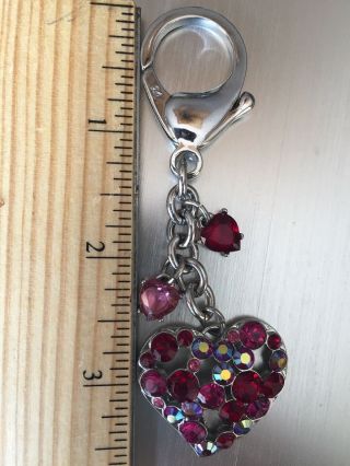 Swarovski Swan Signed Pink Red Crystal Heart Keychain Key Ring