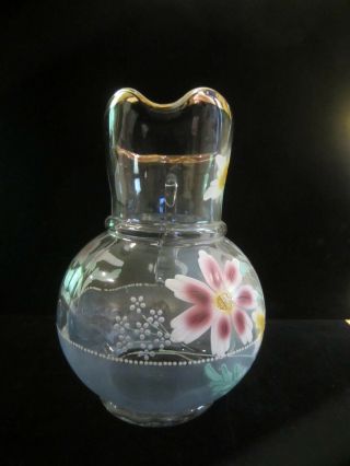 Antique Victorian Hand Painted Enamel Glass Lemonade Ice Tea Water Pitcher 64oz 2