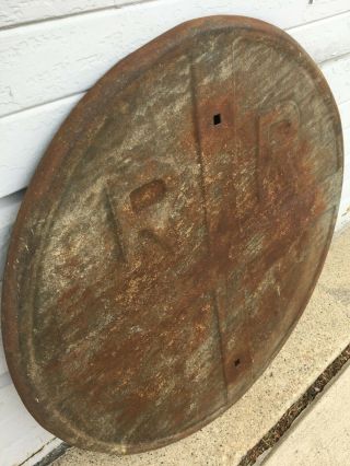 Vintage Railroad Crossing Sign 24 " Inches - Heavy Metal Round Great Patina